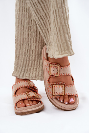 Damenhausschuhe mit Schnallen I Ozdobnym Obszyciem Beige Visley 2