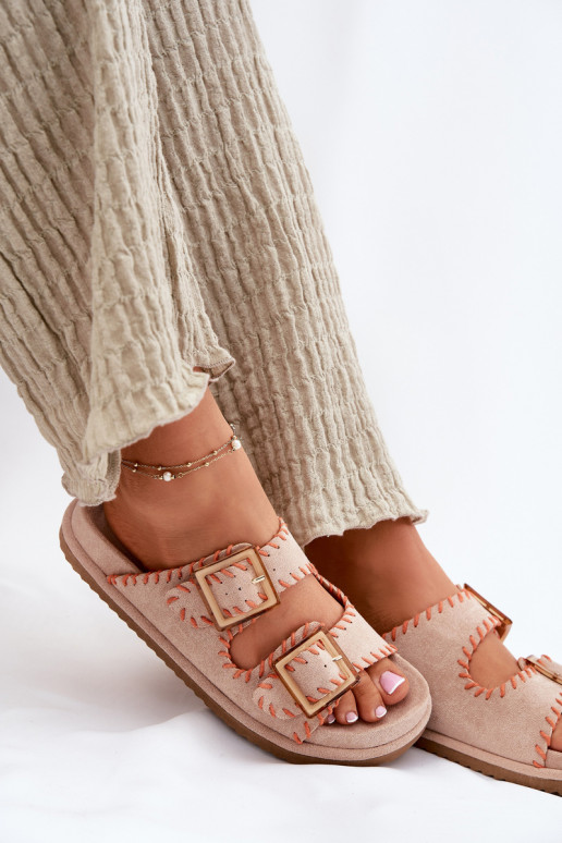 Damenhausschuhe mit Schnallen I Ozdobnym Obszyciem Beige Visley