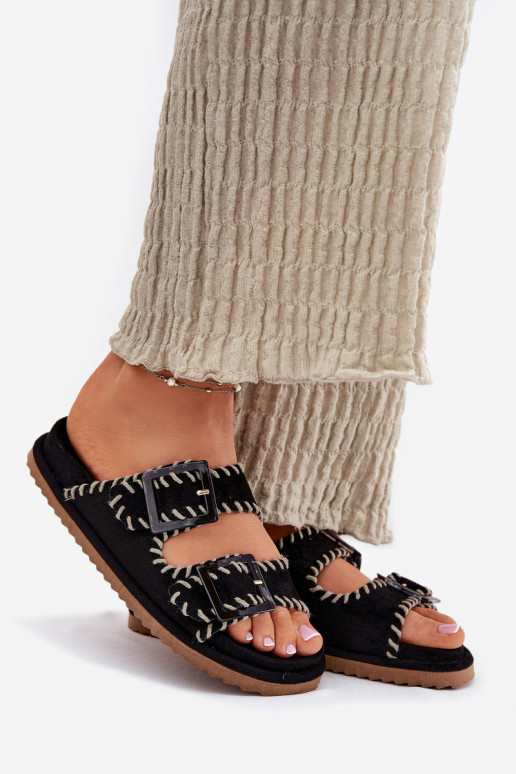 Damenhausschuhe mit Schnallen I Ozdobnym Obszyciem schZuarze Farbe Visley