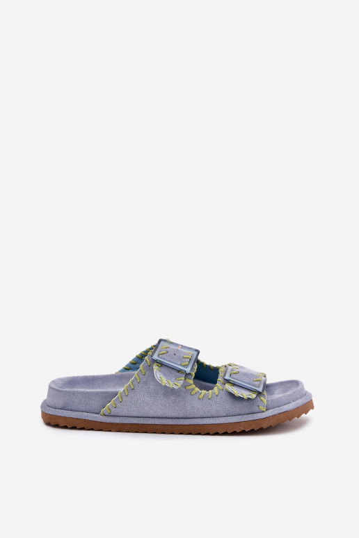 Damenhausschuhe mit Schnallen I Ozdobnym Obszyciem blaue Farbe Visley