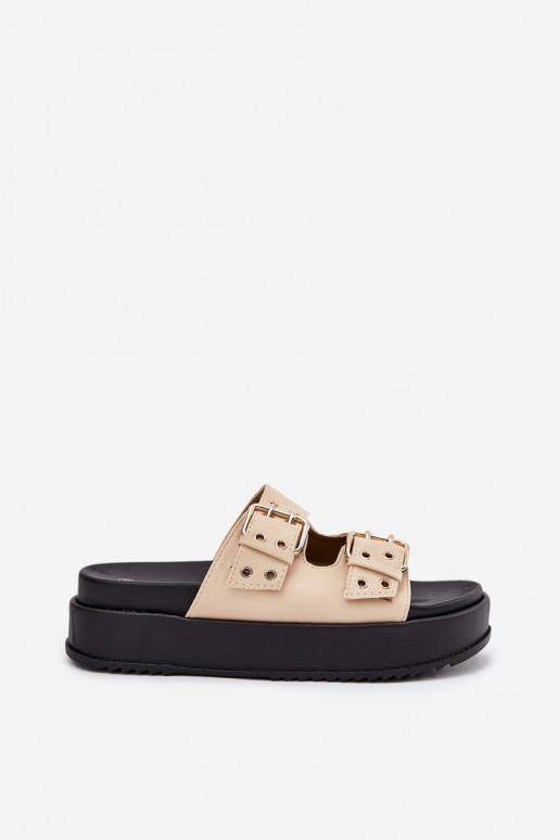 Damenhausschuhe mit Schnallen mit einer Plattform Beige Nilatha