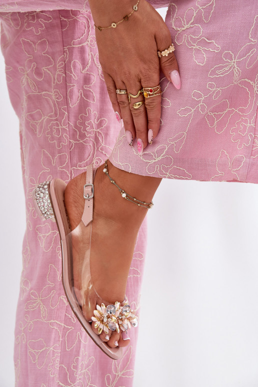 Durchschauen Sandalen Auf niedrigem Absatz Mit Dekoration D&A MR51-709 pinke Farbe