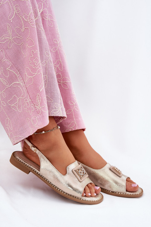 Eleganter Stil Damensandalen mit breiten Absätzen mit Ornamenten S.Barski KV51-082 goldene Farbe Eleganter Stil Damensandalen mit breiten Absätzen mit Ornamenten S.Barski KV51-082 goldene Farbe