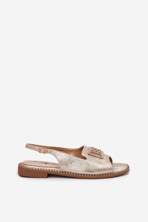 Eleganter Stil Damensandalen mit breiten Absätzen mit Ornamenten S.Barski KV51-082 goldene Farbe Eleganter Stil Damensandalen mit breiten Absätzen mit Ornamenten S.Barski KV51-082 goldene Farbe