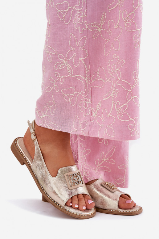 Eleganter Stil Damensandalen mit breiten Absätzen mit Ornamenten S.Barski KV51-082 goldene Farbe Eleganter Stil Damensandalen mit breiten Absätzen mit Ornamenten S.Barski KV51-082 goldene Farbe