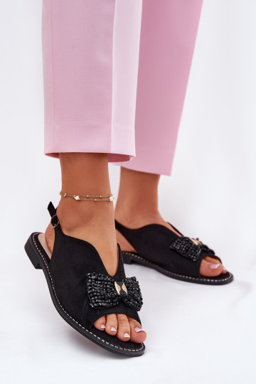 Damensandalen mit Bändern mit breiten Absätzen S.Barski KV51-014 schZuarze Farbe