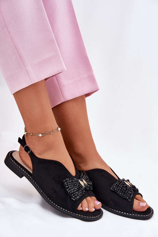 Damensandalen mit Bändern mit breiten Absätzen S.Barski KV51-014 schZuarze Farbe