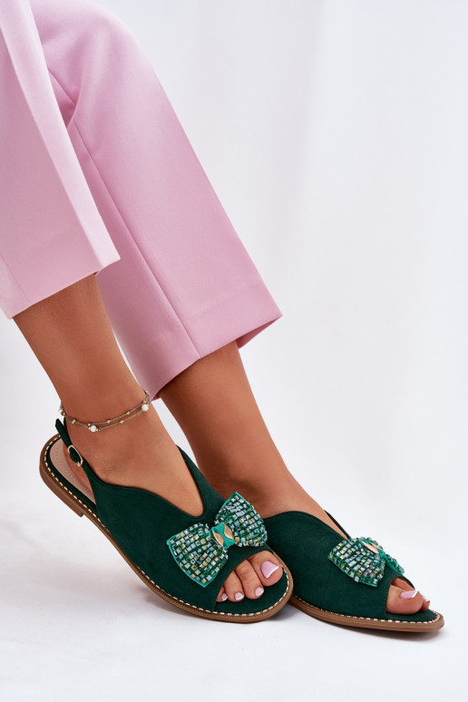 Damensandalen mit Bändern mit breiten Absätzen S.Barski KV51-014 grüne Farbe