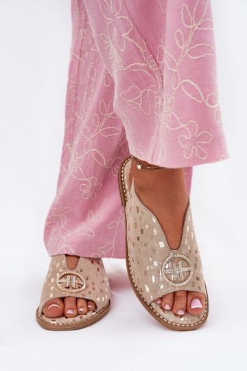 Damensandalen mit breiten Absätzen mit Ornamenten S.Barski KV51-094 goldene Farbe 2