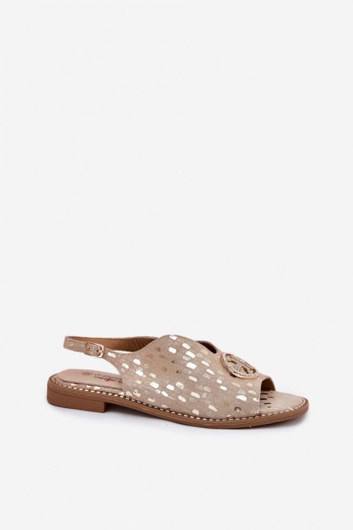 Damensandalen mit breiten Absätzen mit Ornamenten S.Barski KV51-094 goldene Farbe