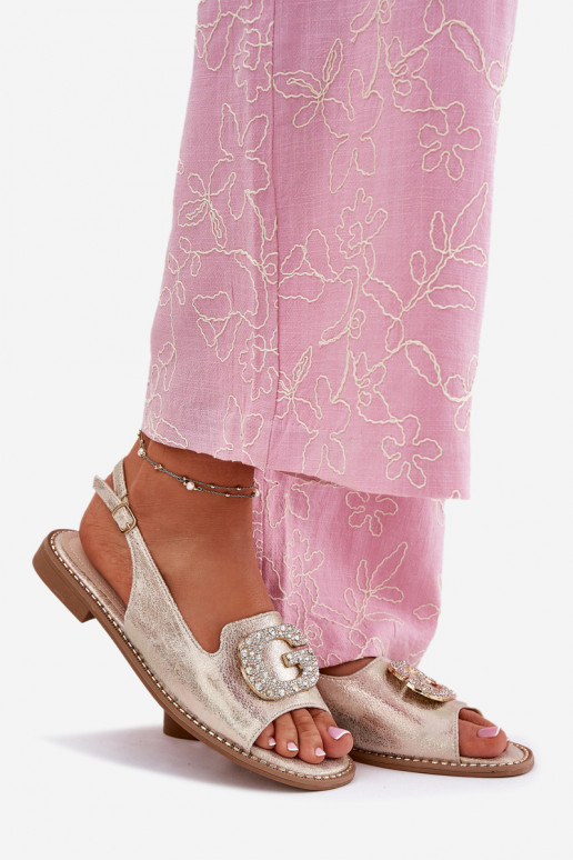 Damensandalen Mit Dekorationen Detalem S.Barski KV51-081 goldene Farbe