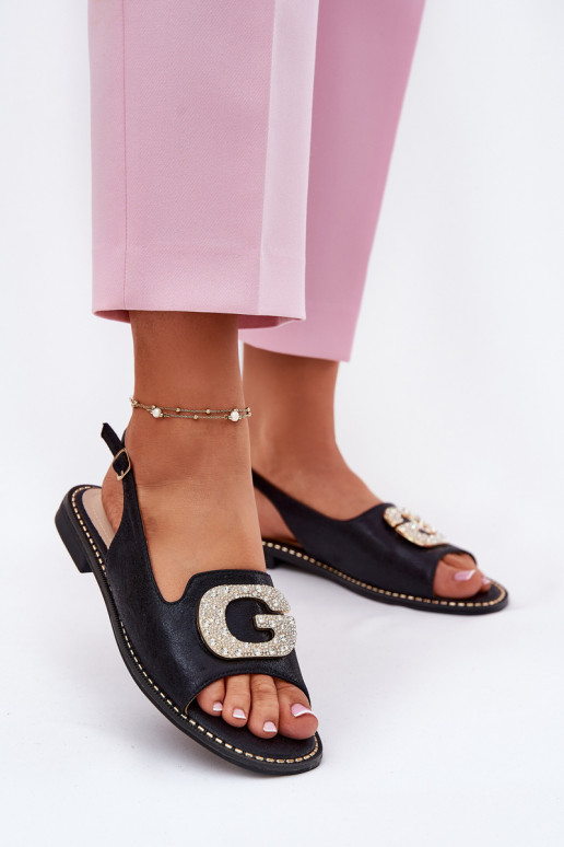 Damensandalen Mit Dekorationen Detalem S.Barski KV51-081 schZuarze Farbe