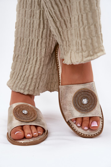 Damenhausschuhe mit breiten Absätzen mit Ornamenten S.Barski KV51-013 goldene Farbe 2