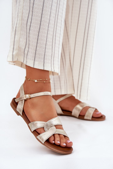 gleichschenklig mit Glanz Damensandalen S.Barski KV51-022 goldene Farbe