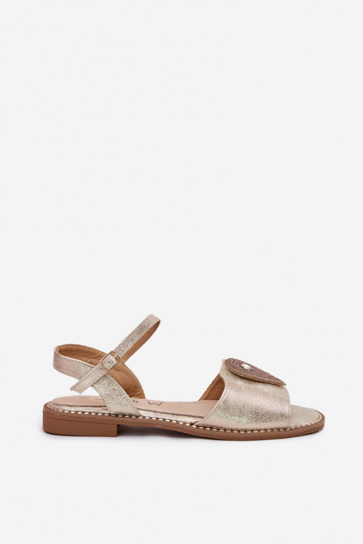 Damensandalen mit breiten Absätzen mit Ornamenten S.Barski KV51-098 goldene Farbe