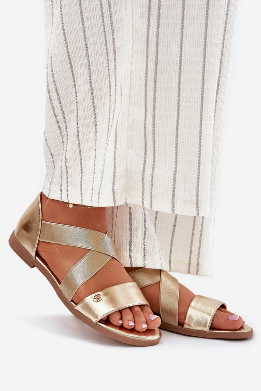 Flache Sandalen für Damen Z Elastycznymi Paskami goldene Farbe Es mussrinea Flache Sandalen für Damen Z Elastycznymi Paskami goldene Farbe Es mussrinea