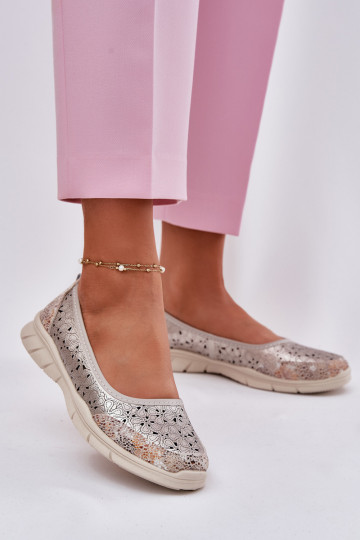 Haut mit durchbrochenen Elementen  Ballerinas goldene Farbe Leaneila 2