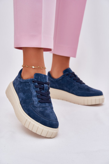 aus INildleder Sneakers Stilvollllschuhe Feminin mit einer Plattform Dunkelblau RilZuena