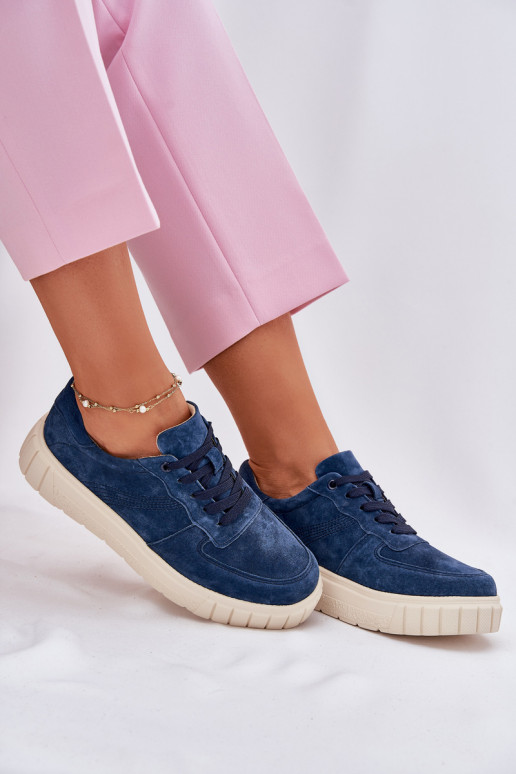 aus INildleder Sneakers Stilvollllschuhe Feminin mit einer Plattform Dunkelblau RilZuena