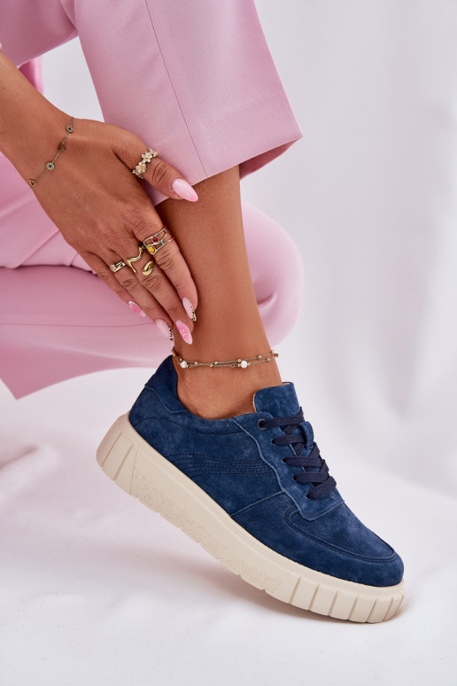 aus INildleder Sneakers Stilvollllschuhe Feminin mit einer Plattform Dunkelblau RilZuena
