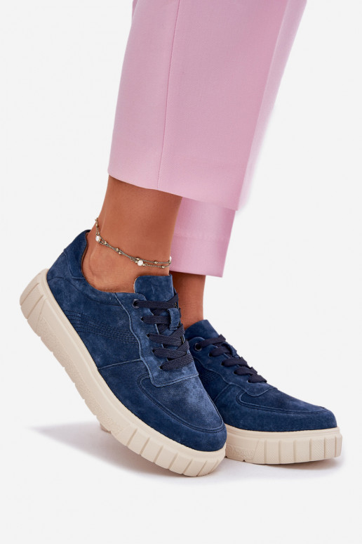 aus INildleder Sneakers Stilvollllschuhe Feminin mit einer Plattform Dunkelblau RilZuena