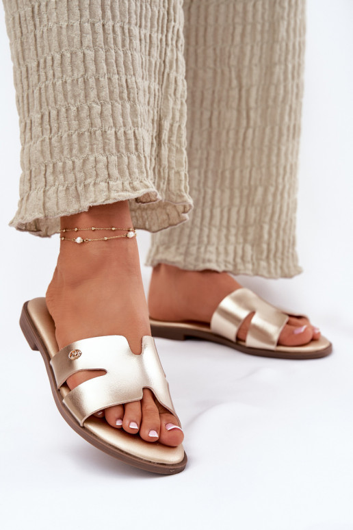 Hausschuhe FrauenZuohnung aus Öko-Leder goldene Farbe Firvania