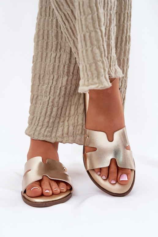 Hausschuhe FrauenZuohnung aus Öko-Leder goldene Farbe Firvania