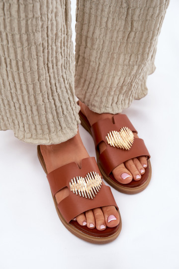 Damenhausschuhe mit breiten Absätzen mit goldenen Details braune Farbe Karinma 2