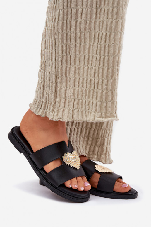 Damenhausschuhe mit breiten Absätzen mit goldenen Details schZuarze Farbe Karinma