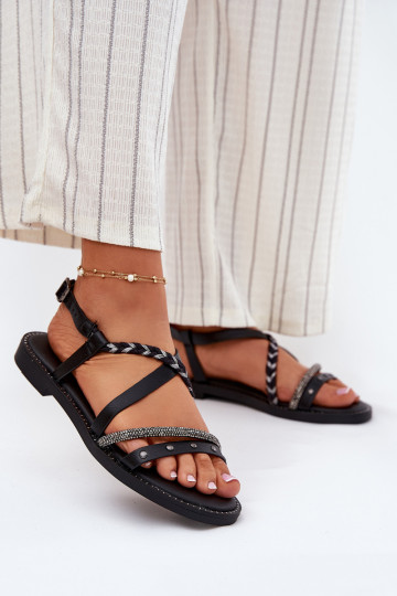 Flache Sandalen mit Riemen Vinceza 17379 schZuarze Farbe
