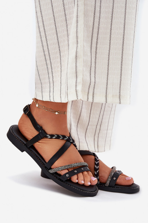 Flache Sandalen mit Riemen Vinceza 17379 schZuarze Farbe Flache Sandalen mit Riemen Vinceza 17379 schZuarze Farbe