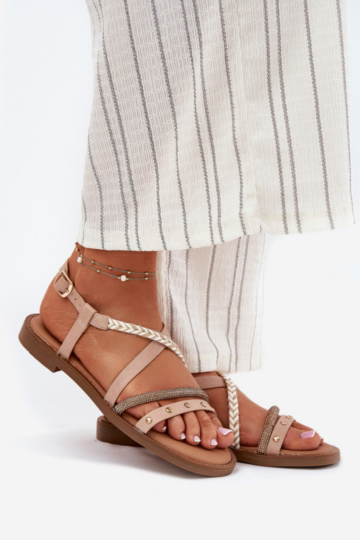 Flache Sandalen mit Riemen Vinceza 17379 elfenbeinfarbe