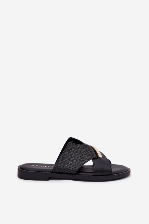 Flache Hausschuhe für Damen Mit Dekorationen Detalem Vinceza 17385 schZuarze Farbe