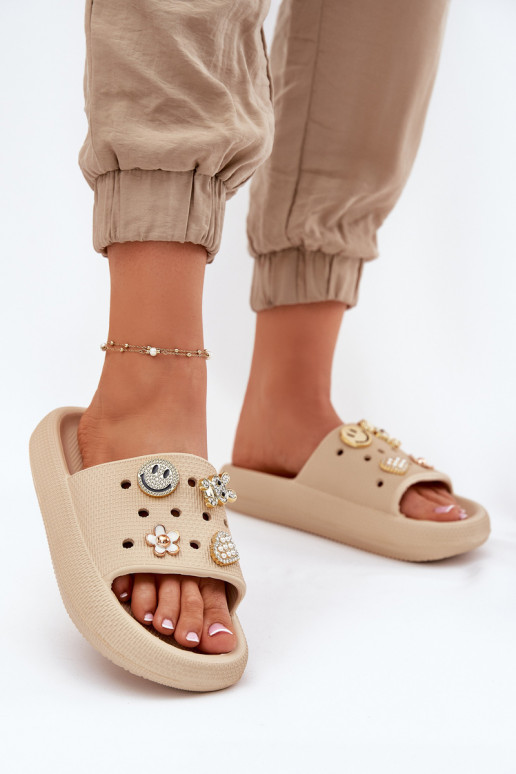 Damenhausschuhe Leichte Hausschuhe Z Przypinkami Vinceza 76055 Beige