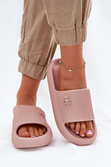 Leichte Hausschuhe Damenhausschuhe mit einer Plattform Mit Bär Vinceza 75210 pinke Farbe 2