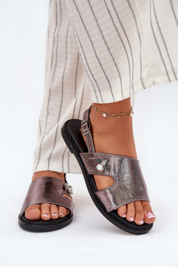 Flache Sandalen für Damen Mit Dekorationen Detalem Vinceza 17378 Silberfarbe 2