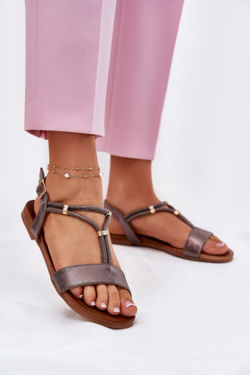 Feminin Flache Sandalen mit Streifen S.Barski KV51-120 graue Farbe