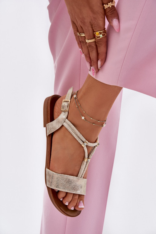 Feminin Flache Sandalen mit Streifen S.Barski KV51-120 goldene Farbe