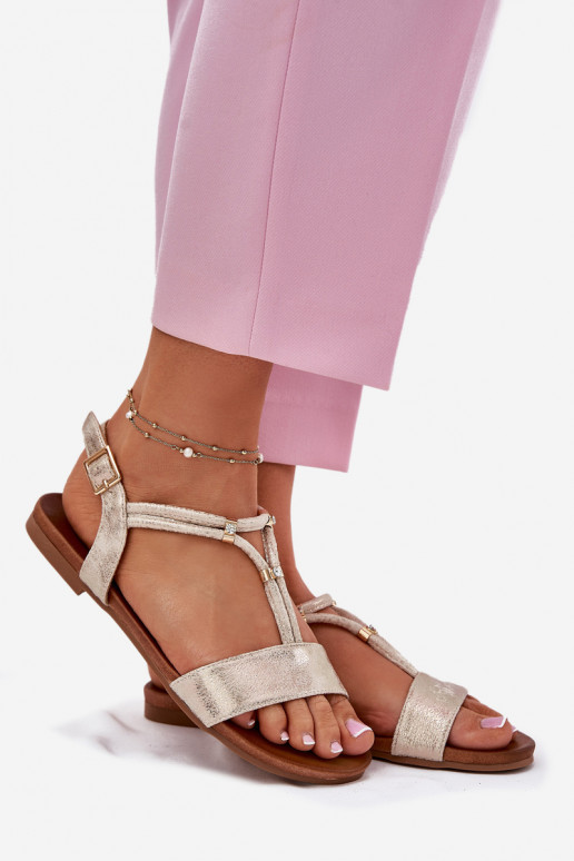 Feminin Flache Sandalen mit Streifen S.Barski KV51-120 goldene Farbe