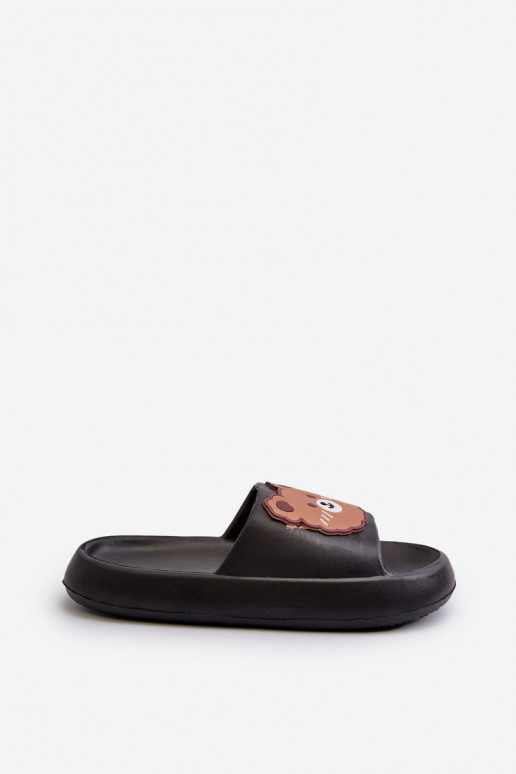 Kindisch Leichte Hausschuhe Mit Bär schZuarze Farbe Lindeheta