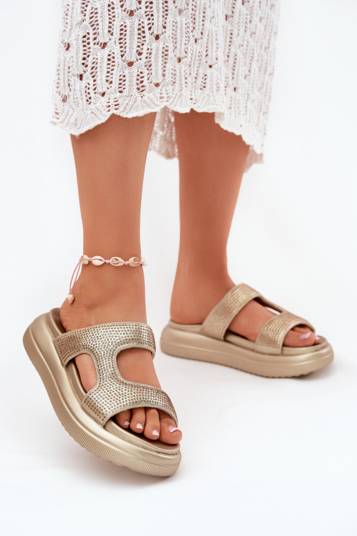 Dekoriert Damenhausschuhe mit einer Plattform goldene Farbe Jestella