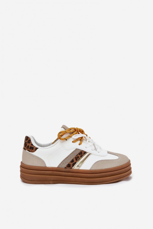 Sneakers Stilvollllschuhe Feminin mit einer Plattform Z PodZuójnym Schnürungm mit Leopardenfellmuster Zueiße Farbe Niteria