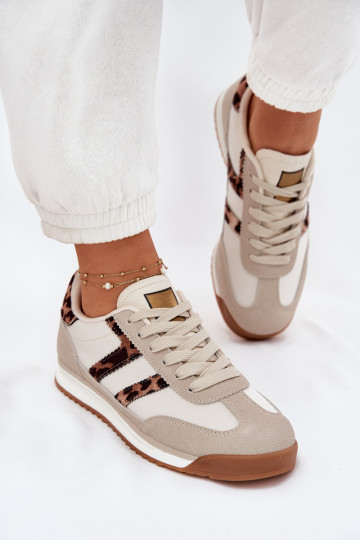 Niedrig Sneakers Stilvollllschuhe Feminin mit Leopardenfellmuster Beige Rulaana