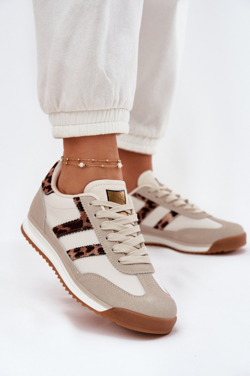 Niedrig Sneakers Stilvollllschuhe Feminin mit Leopardenfellmuster Beige Rulaana