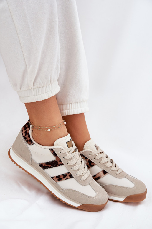 Niedrig Sneakers Stilvollllschuhe Feminin mit Leopardenfellmuster Beige Rulaana