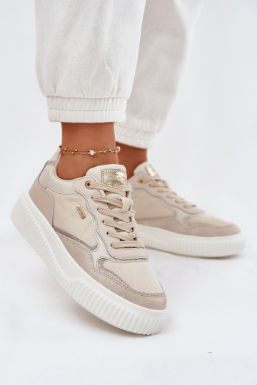 Beige Damen Sneakers aus Leder mit Plattform, „Velarria" 2