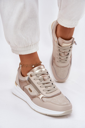 Haut Turnschuhe Sneakers Stilvollllschuhe Feminin mit Reißverschlüssen Beige Lilimia
