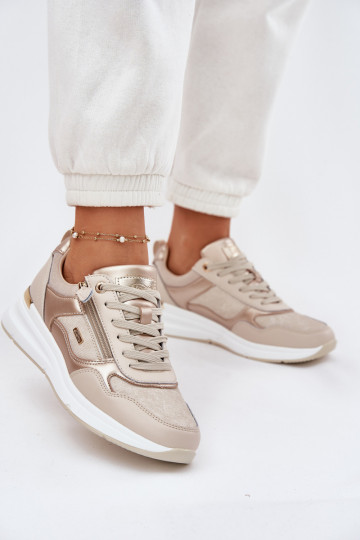 Haut Turnschuhe Sneakers Stilvollllschuhe Feminin mit Reißverschlüssen Beige Lilimia 2