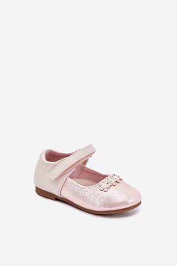 Rosa Kinder Ballerinas mit Klettverschluss und Blumenmuster, „Nikione"