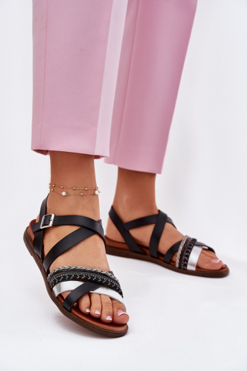 Feminin flache Sandalen mit Streifen Sergio Leone SK087H schZuarze Farbe 2